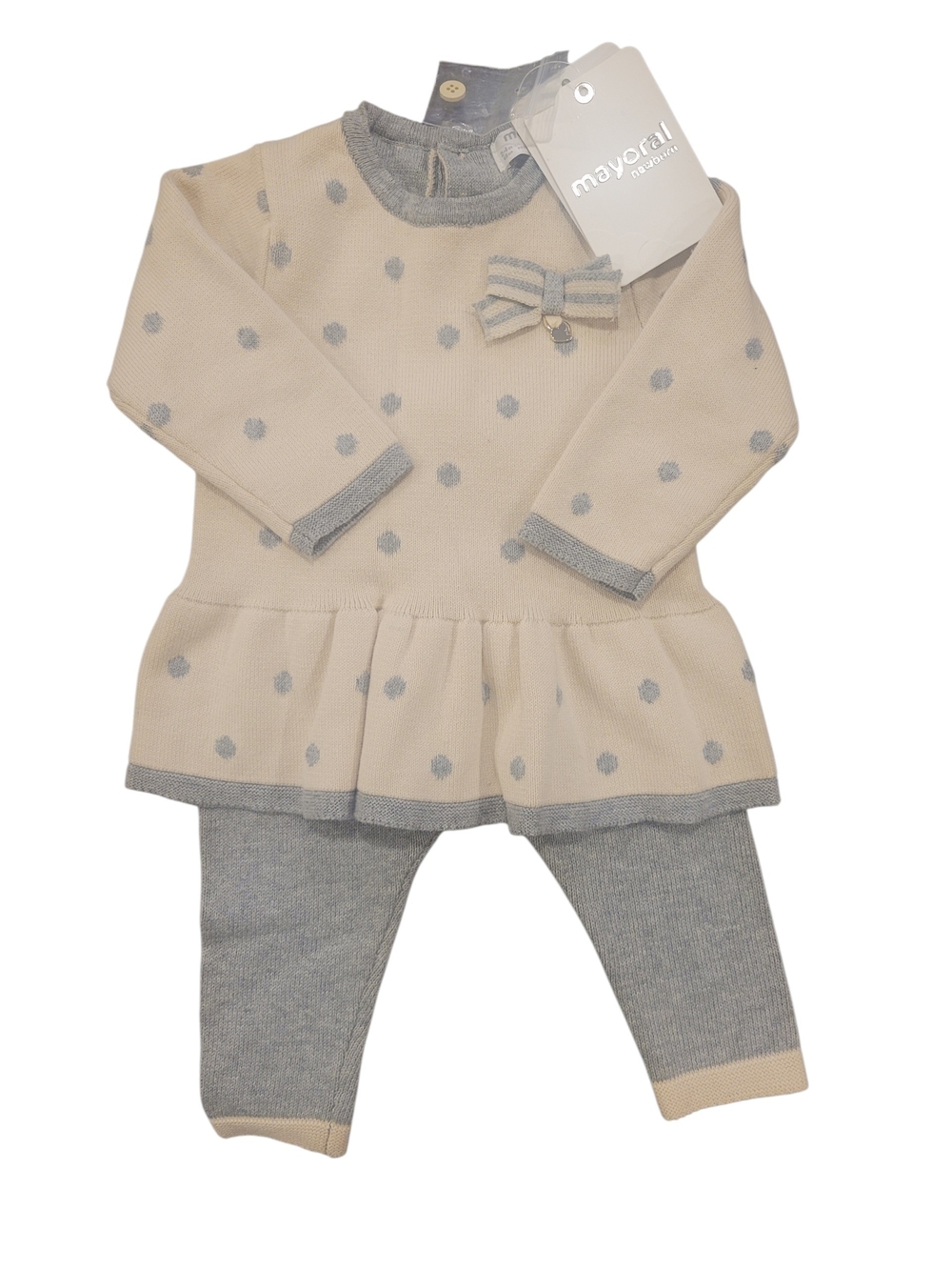 Mayoral Cream and Gray Knit Baby Set